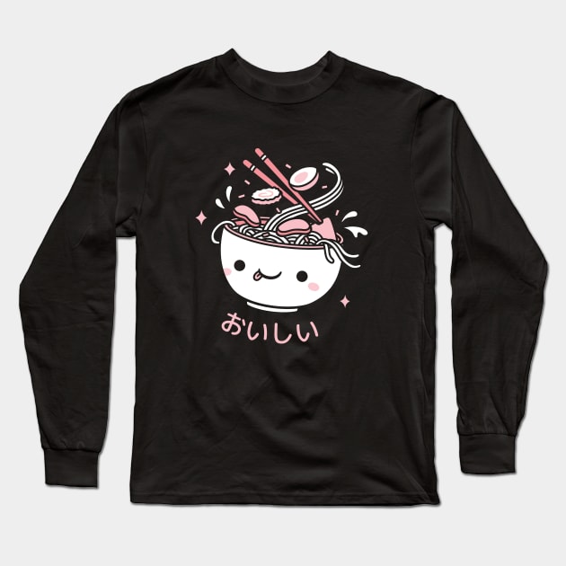 Cute Ramen Spilling Toppings Oishii Long Sleeve T-Shirt by rustydoodle